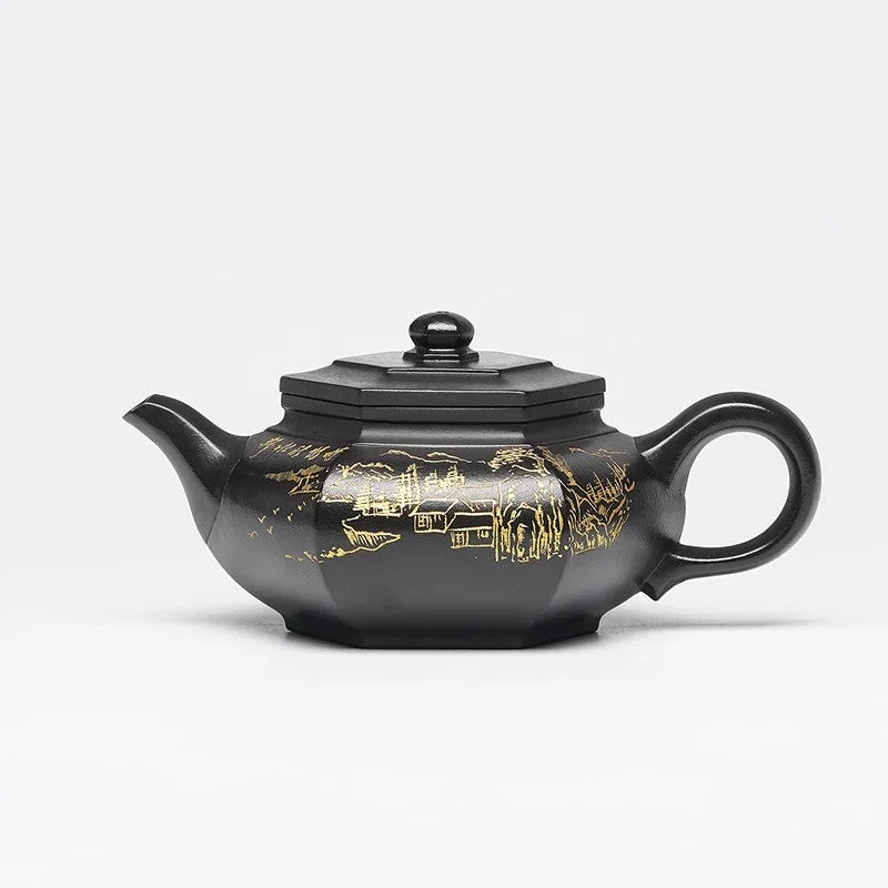 全手工宜兴紫砂茶壶【大彬六方】(还原烧朱泥 - 300ml)