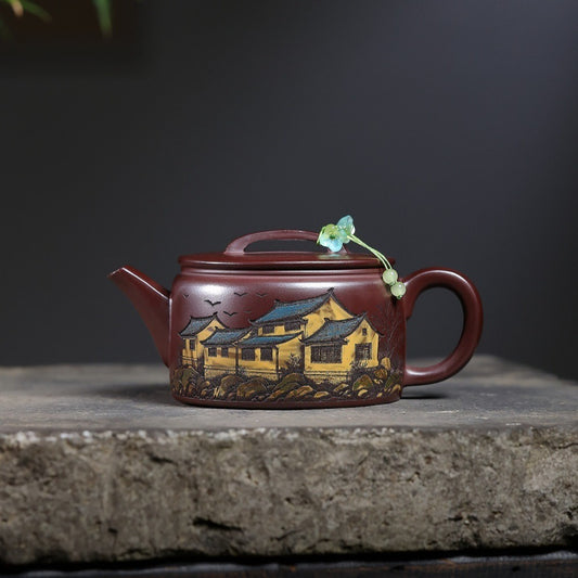 宜兴紫砂茶壶【江南汉瓦】(石红 - 300ml)