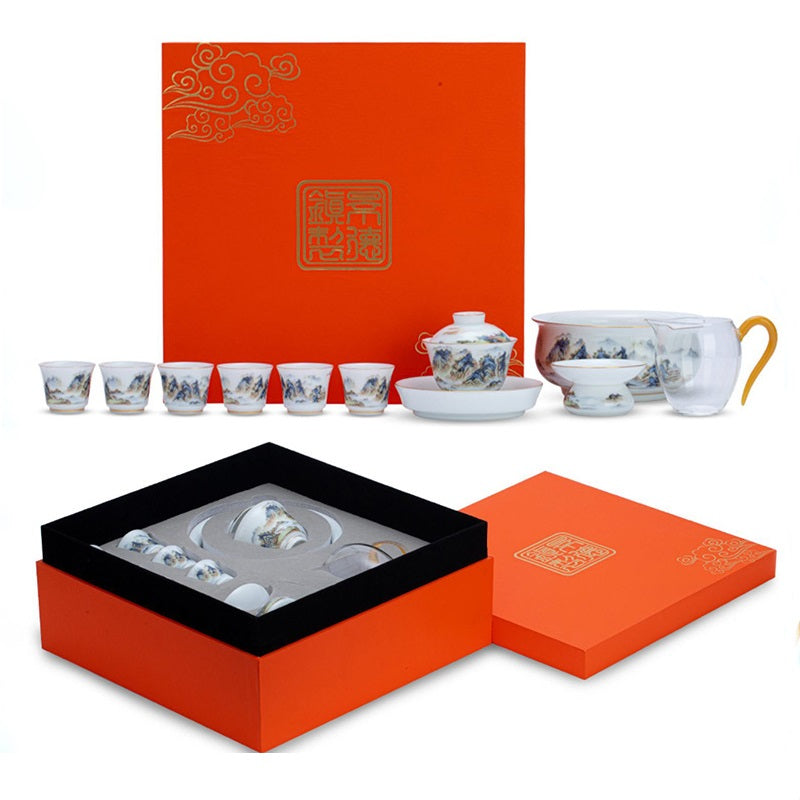 Jingdezhen Qianli Jiangshan Ceramic 12pcs Tea Set / Tea Caddy - YIQIN TEA HOUSE | yiqinteahouse.com | teaware, teaware set