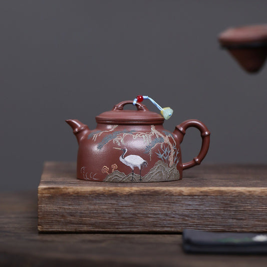 宜兴紫砂茶壶【仙鹤延年】(紫泥 - 230ml)