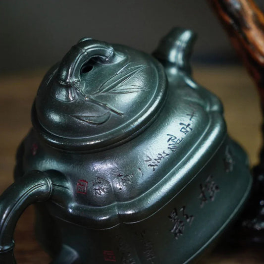 full-handmade-yixing-zisha-teapot-bamboo-pot-long-bei-qing-320ml-rare-clay-type-last-piece-yiqin-tea-house-yiqinteahouse-com-2 - YIQIN TEA HOUSE 一沁茶舍 yiqinteahouse.com