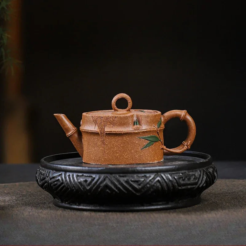 全手工宜兴紫砂茶壶[竹节壶] (金降坡泥- 90ml)