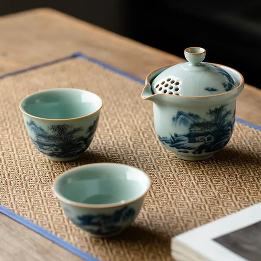 Jindezhen Tian Qing Ru Ice Crackle Ceramic Travel Tea Set - YIQIN TEA HOUSE | yiqinteahouse.com | teaware, travel tea set