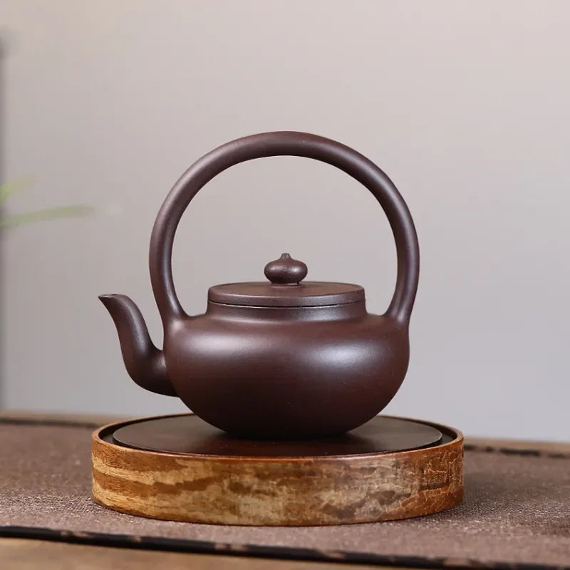 中国　唐木紫檀製　茶托　小皿　五客　V R6563E 宜兴紫砂茶壶[提梁壶] (紫泥- 250ml)