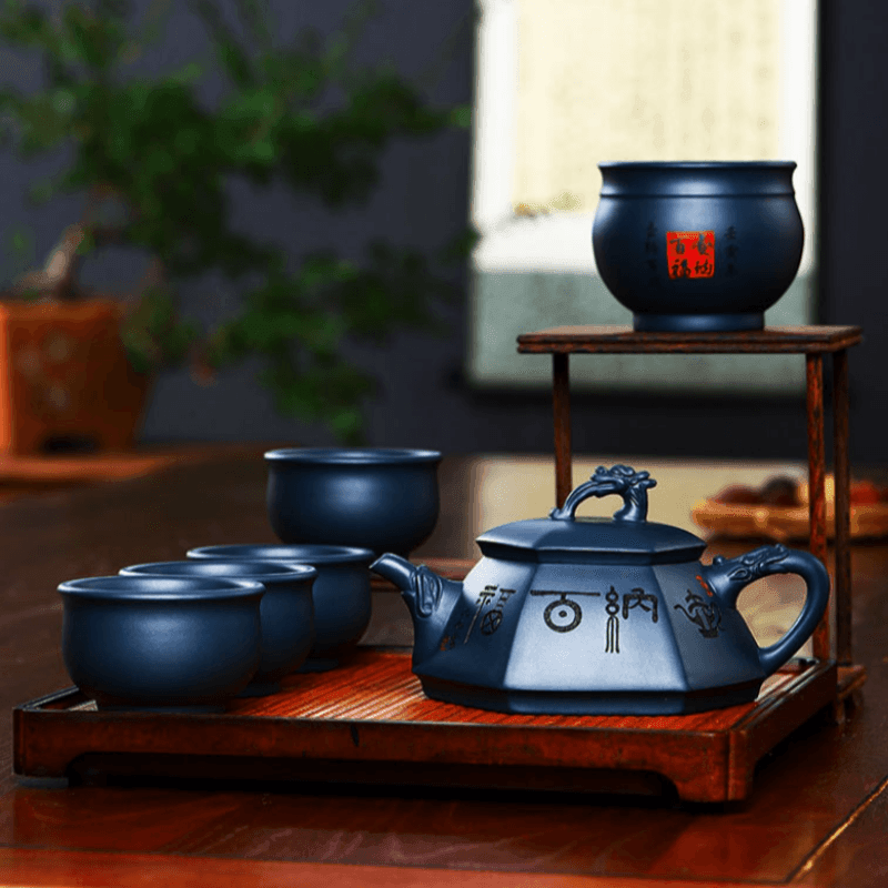 Full Handmade Yixing Zisha Teapot [Huna Baifu] 1 Pot 5 Cups Set 