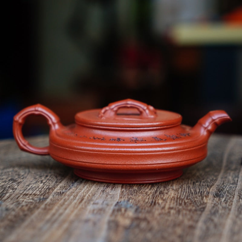 Full Handmade Yixing Zisha Teapot [Flat Bamboo Pot] (Zhu Ni - 200ml)