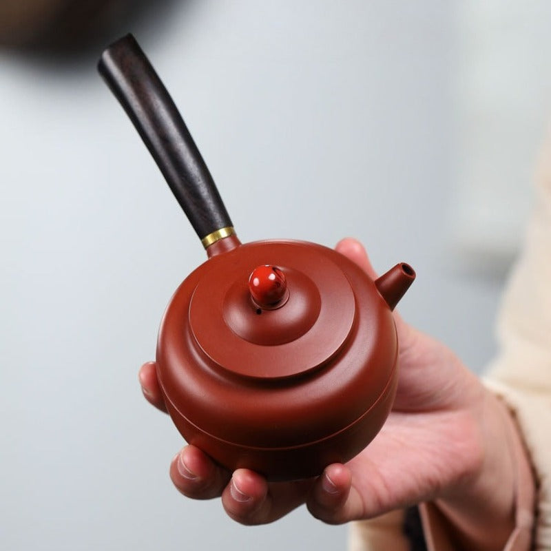 宜兴紫砂茶壶【唐羽鼓】（紫朱泥/大红袍 - 240ml）