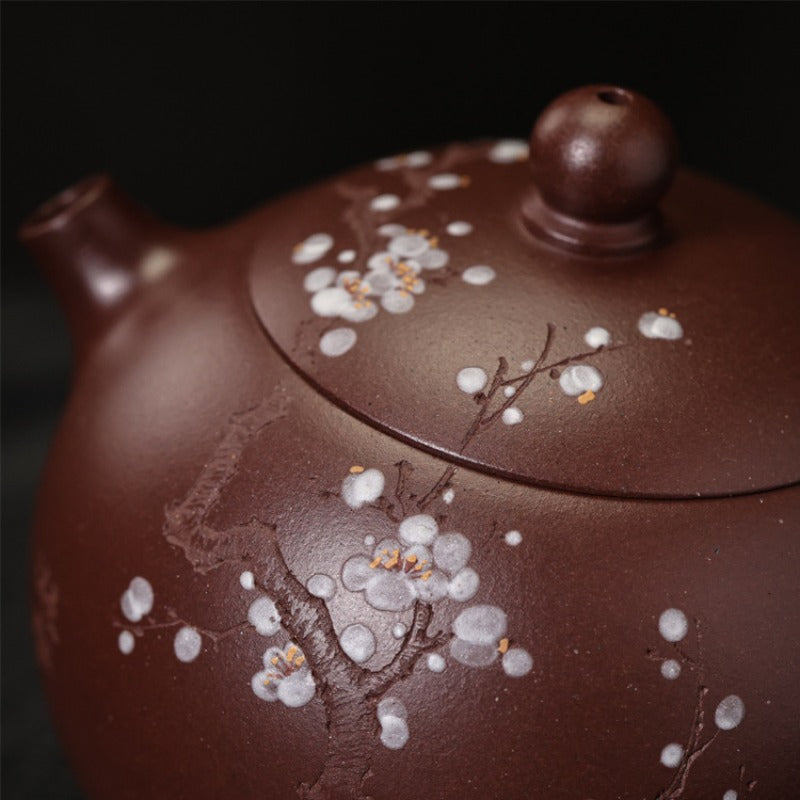 Full Handmade Yixing Zisha Teapot [Plum Xishi Pot] (Zi Ni - 170ml)