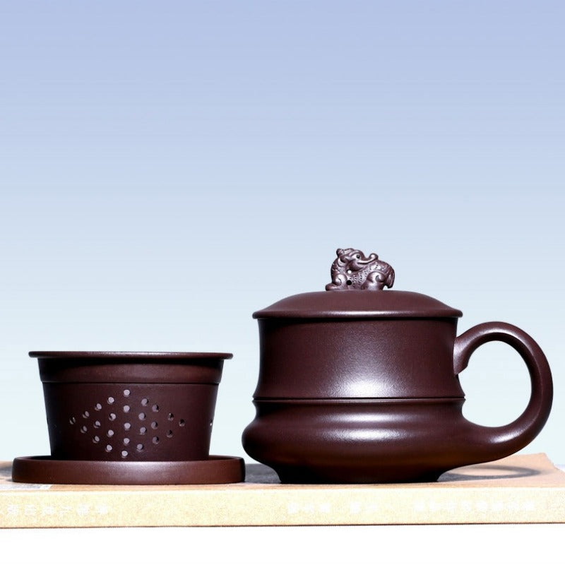 宜兴紫砂手工 [御龙] (带茶滤) 盖杯 (紫泥 - 410ml)