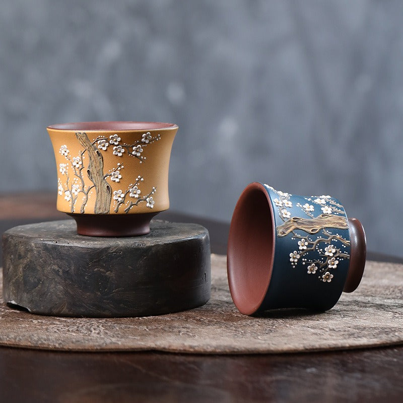 宜兴紫砂 手工堆绘 主人杯 [双色梅花] 180ml