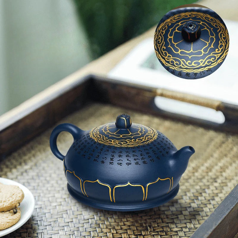 Tetera Yixing Zisha completamente hecha a mano [Jixiang Jinlian] (Tian Qing Ni - 350 ml)