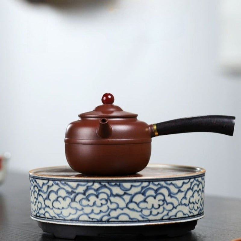宜兴紫砂茶壶【唐羽鼓】（紫朱泥/大红袍 - 240ml）