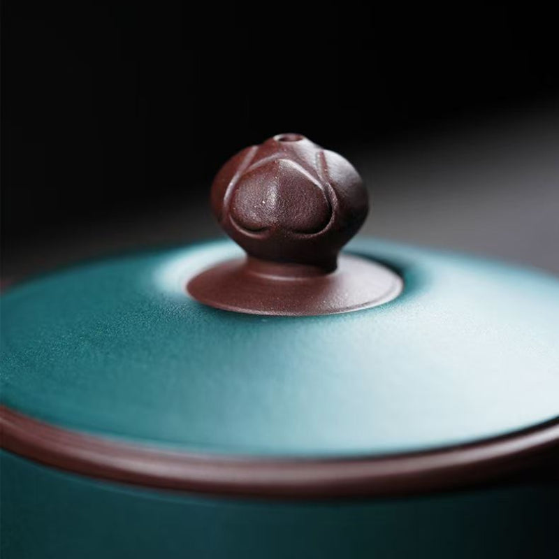 宜兴紫砂 [如意] (带茶滤/茶水分离) 盖杯 (紫泥/绿泥 - 480ml)