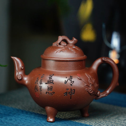 Full Handmade Yixing Zisha Teapot [Sanzu Dingli Pot] (Di Cao Qing - 290ml)