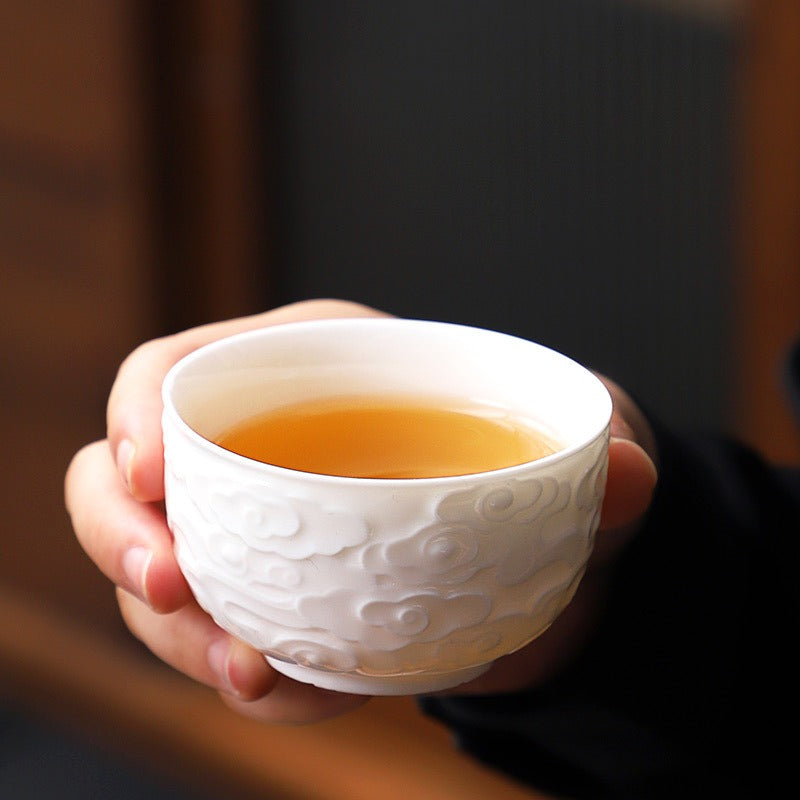 Mutton Fat Jade White Porcelain Tea Cup [Fudiao Xiang Yun] 110ml