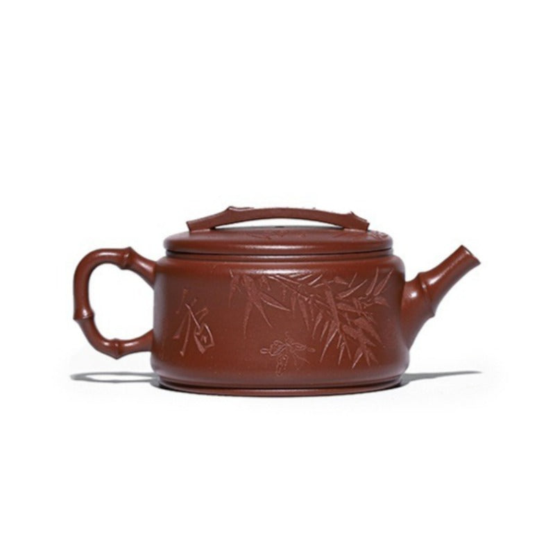 全手工宜兴紫砂茶壶 [竹海飘香汉瓦] (红皮龙 - 320ml)