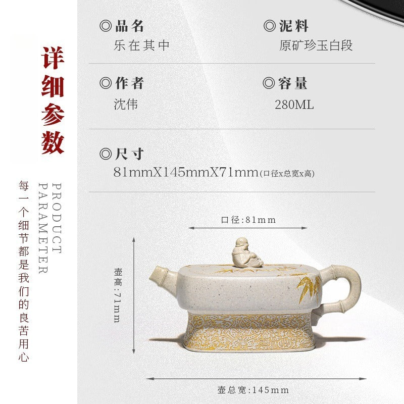 Théière Yixing Zisha entièrement faite à la main [Enjoy] (Bai Duan Ni - 280 ml)