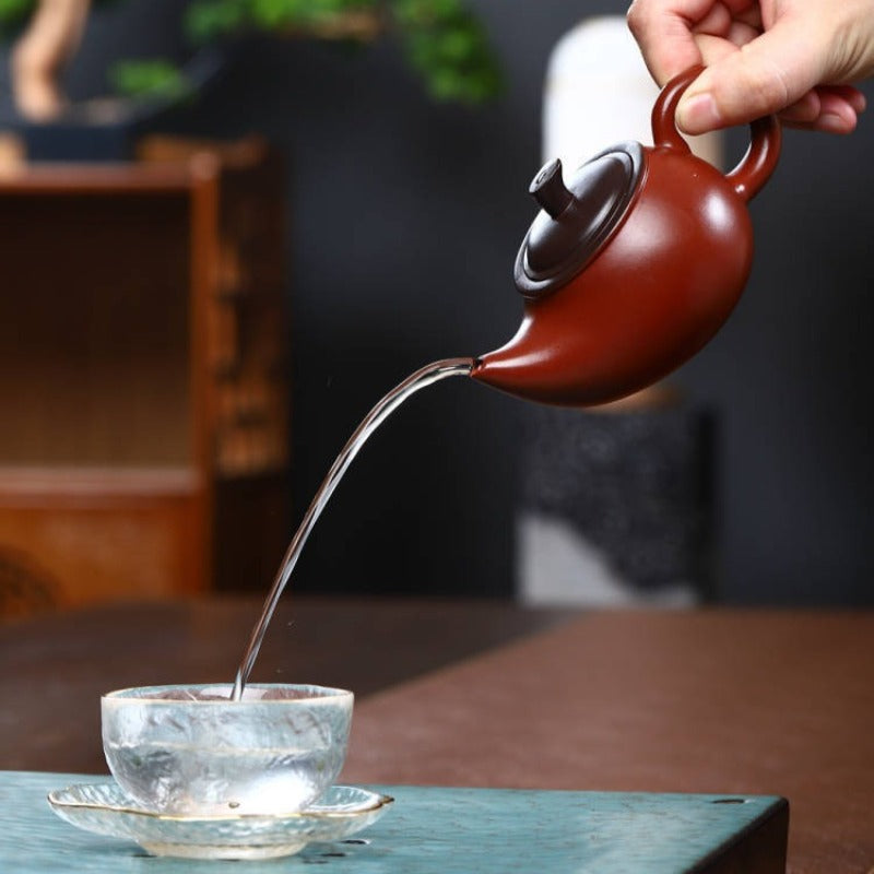 Vollständig handgefertigte Yixing Zisha Teekanne [Zweifarbige Röhrenkanne] (Hong Ni / Zi Ni - 170ml)