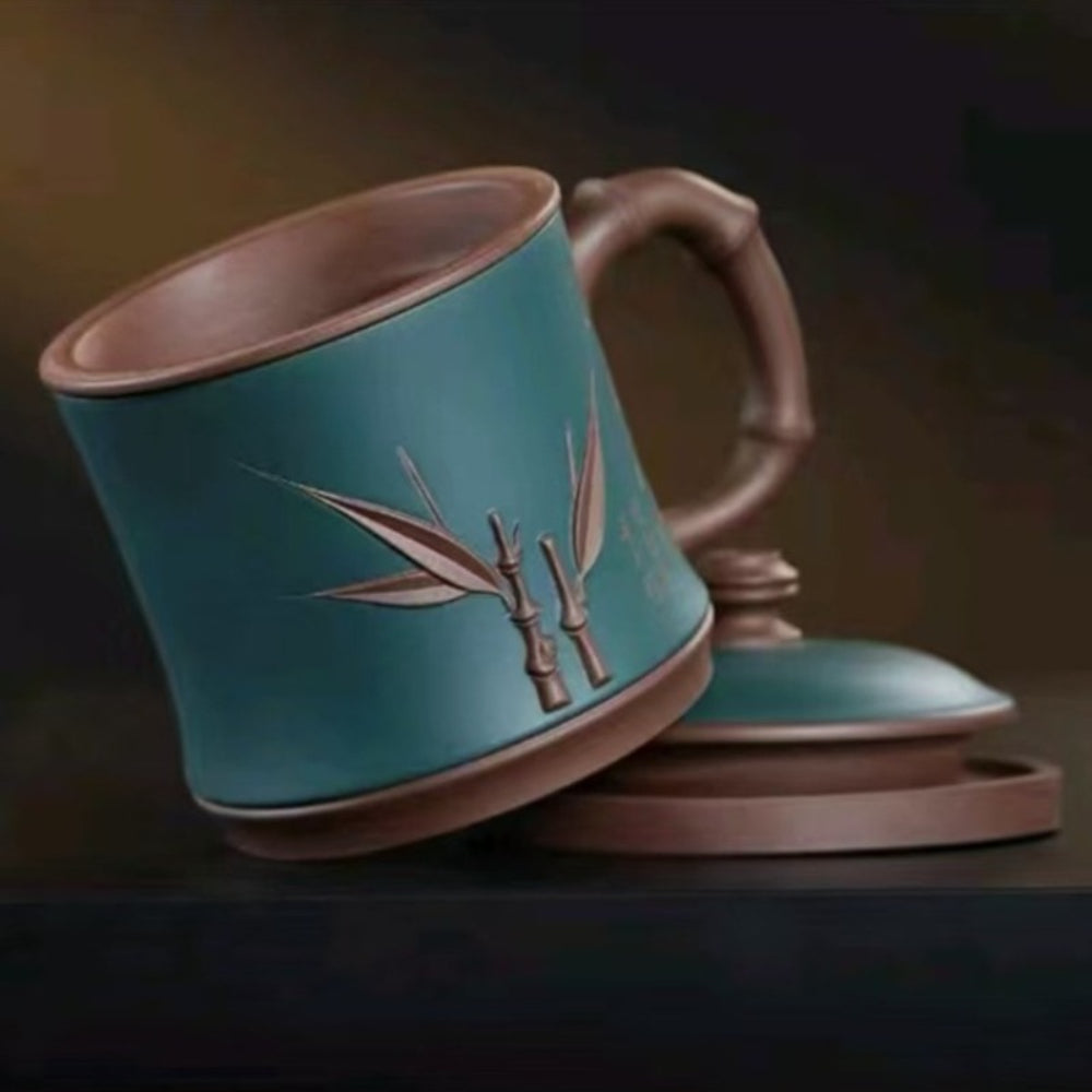 Yixing Zisha Tea Mug with Filter [Bamboo Breeze] 4/5pcs Set (Zi Ni - 460ml)
