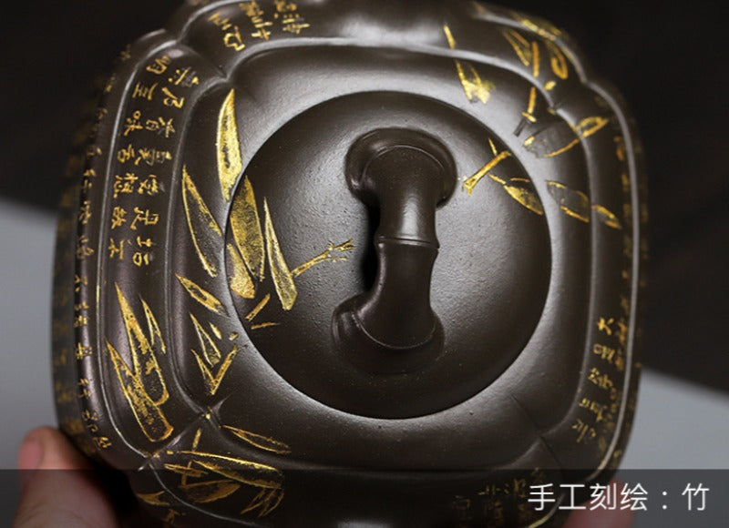 Full Handmade Yixing Zisha Teapot [Chou Jiao Zhu Gu] (Feicui Qing Zi Ni - 300ml)