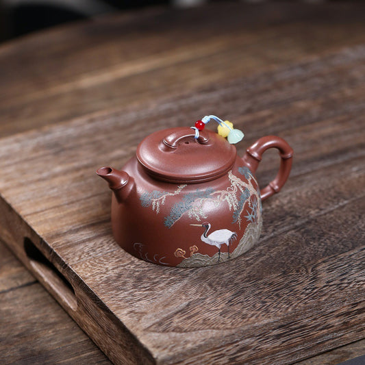 宜兴紫砂茶壶【仙鹤延年】（紫泥 - 230ml）