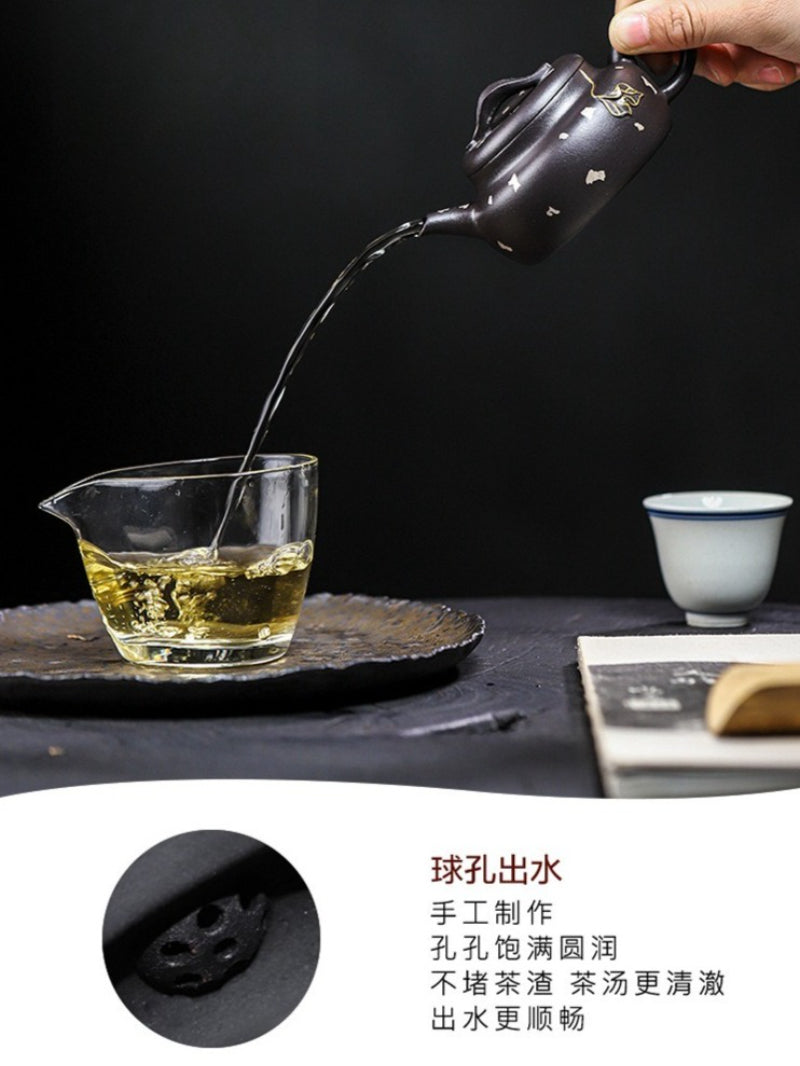 Tetera Yixing Zisha completamente hecha a mano [Jin Zhi Yuye] (Hei Luo Lan - 150 ml)