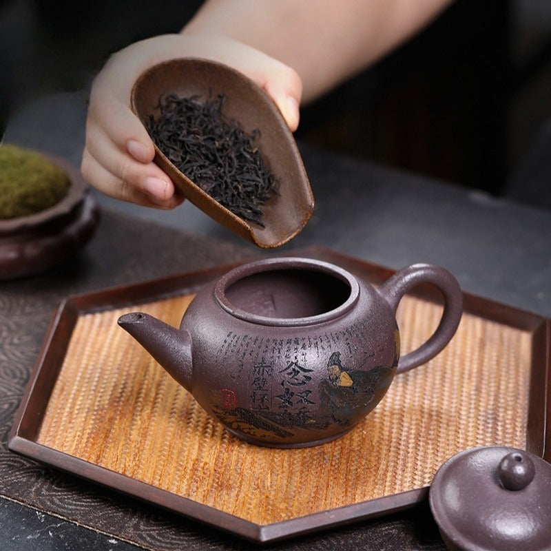Théière Yixing Zisha entièrement faite à la main [Shui Ping Huai Gu] (30 Mu Tian Qing Zi Ni - 260 ml)