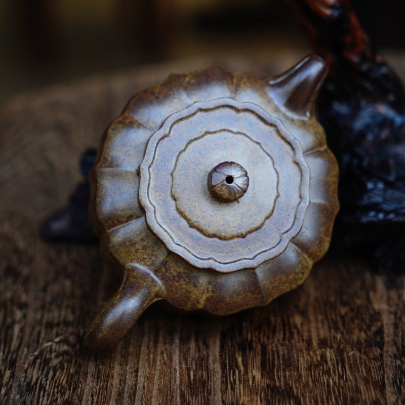 Théière Yixing Zisha entièrement faite à la main [Jinnang Zhou Pan Pot] (Qing Duan Ni Fired - 140 ml)