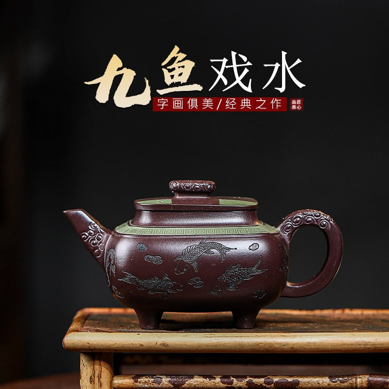 Full Handmade Yixing Zisha Teapot [Jiu Yu Xi Shui 九鱼戏水] (Zi Jia Ni - 400ml)