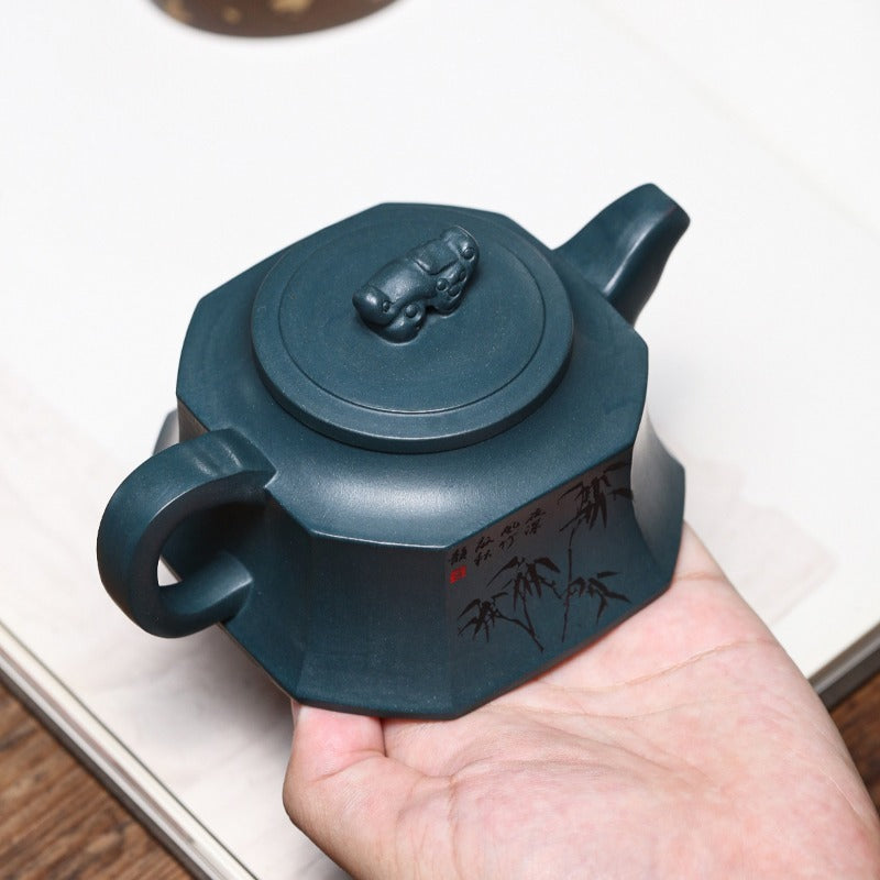 宜兴紫砂茶壶 [八方龙尊] (天青泥 - 220ml)