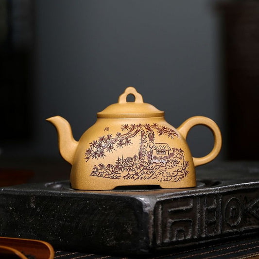 Yixing Zisha Teapot [Sifang Guling 四方孤菱] (Huangjin Duan NI - 280ml)