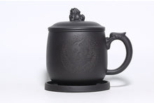 Load image into Gallery viewer, Yixing Zisha Tea Mug with Filter [Teng Long] | 宜兴紫砂 原矿黑泥 手工刻绘 [腾龙] (带茶滤/茶水分离) 盖杯
