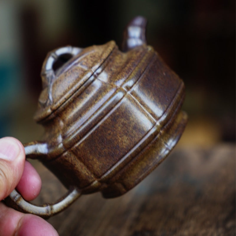 Théière Yixing Zisha entièrement faite à la main [Pot Liufang Zhu Gu] (Qing Duan Ni Fired - 200 ml)