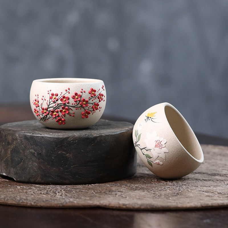 Handmade Yixing Zisha Master Tea Cup [Plum Blossom / Magnolia] 90ml