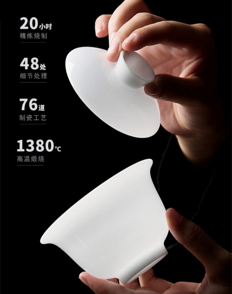 Ice Jade White Porcelain Glazed Thin Walled Sancai Gaiwan [Ingot] 120/150/200ml