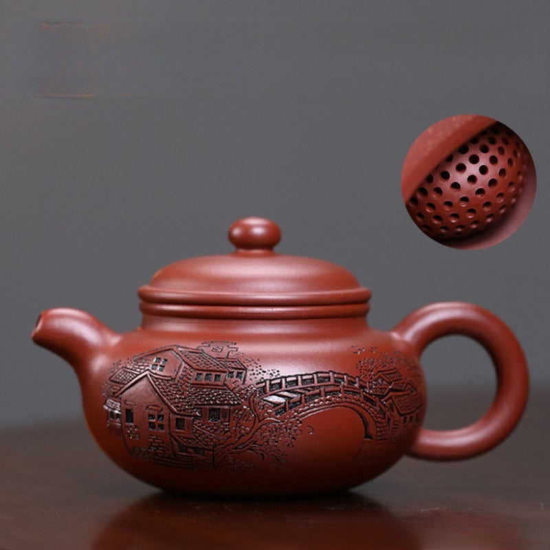 全手工宜兴紫砂茶壶 [忆江南仿古壶] (大红袍 - 170ml)