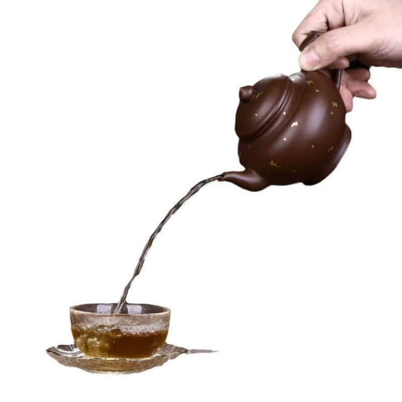 Tetera Yixing Zisha completamente hecha a mano [Olla Xiao Ying dorada espolvoreada] (Zi Ni - 260 ml)