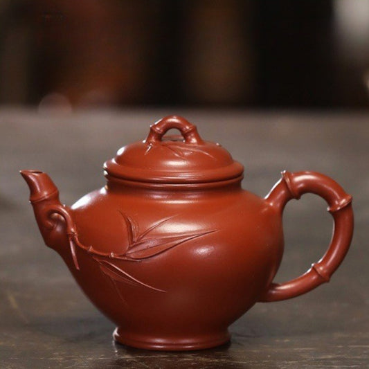 全手工宜兴紫砂茶壶 [竹报春壶] (大红袍 - 210ml)