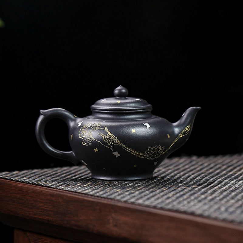 Full Handmade Yixing Zisha Teapot [Jixiang Xiao Ying] (Hei Luolan - 120ml)