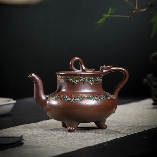Full Handmade Yixing Zisha Teapot [Sanzu Fan Hua] (Jinsha Zi Ni - 350ml)