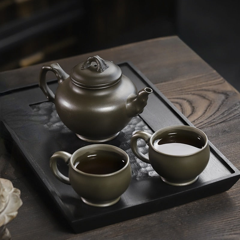 Full Handmade Yixing Zisha Teapot Set [Mei Bao Chun] (Feicui Qing Zi Ni - 320ml)