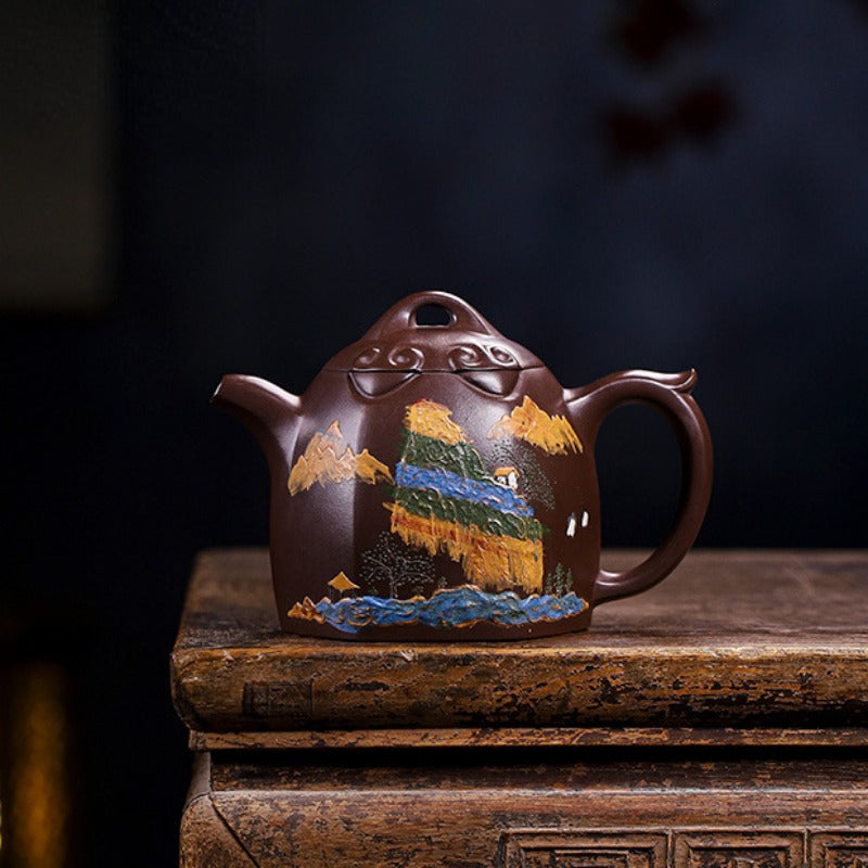Full Handmade Yixing Zisha Teapot [Shanshui Qin Quan] (Lao Zi Ni - 420ml)