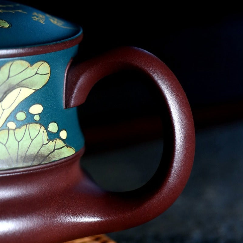 宜兴紫砂手工 [荷风] 盖杯 (绿泥/紫泥 - 420ml)