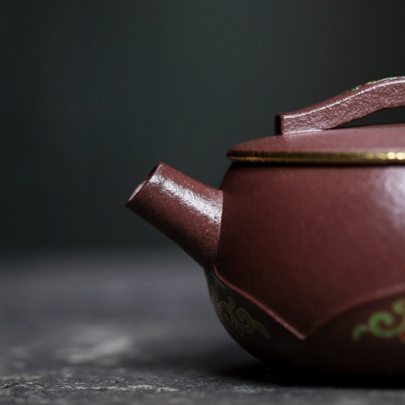 全手工宜兴紫砂茶壶 [竹影莲花] (30目紫泥 - 170ml)