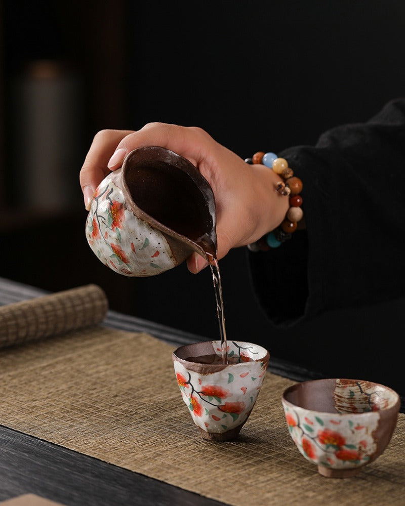 Firewood Fired Hand-painted Floral Ceramic Gaiwan / Fair Cup / Tea Cup - YIQIN TEA HOUSE | yiqinteahouse.com | ceramic teapot, fair cup, gaiwan, tea cup, teapot, teaware