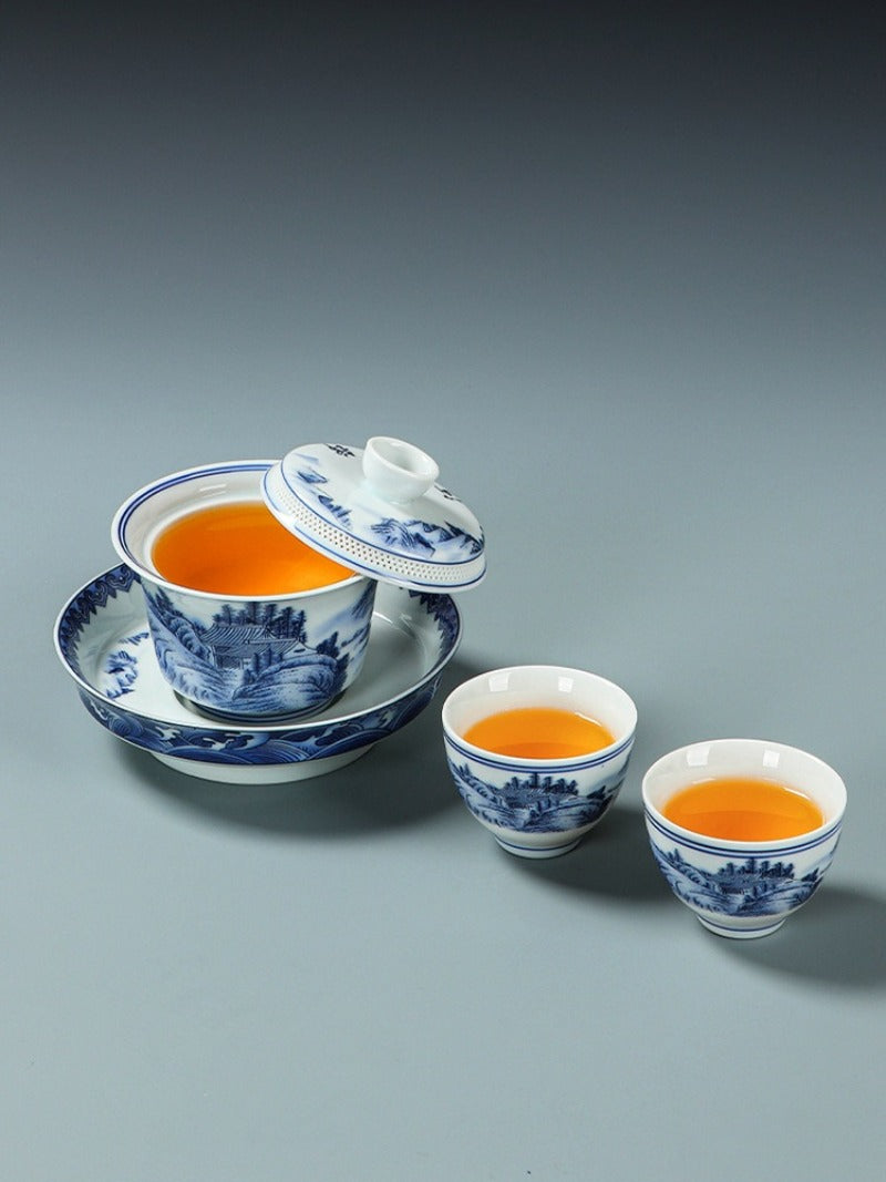 Ancient Celadon Style Ceramic [Jinxiu Heshan] Sancai Gaiwan Set 190ml