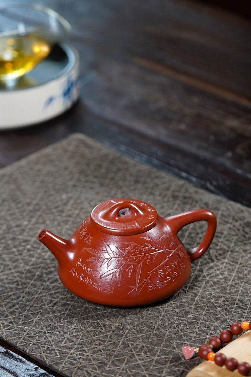 全手工宜兴紫砂茶壶【竹影子冶石瓢】（大红袍 - 300ml）