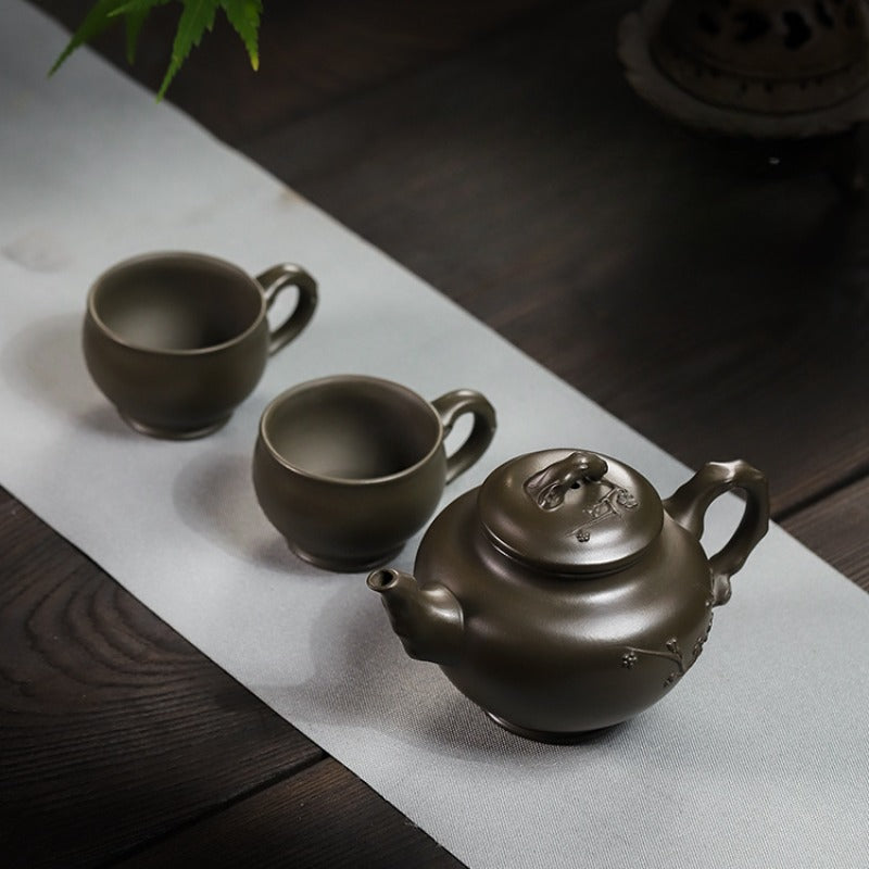 Full Handmade Yixing Zisha Teapot Set [Mei Bao Chun] (Feicui Qing Zi Ni - 320ml)