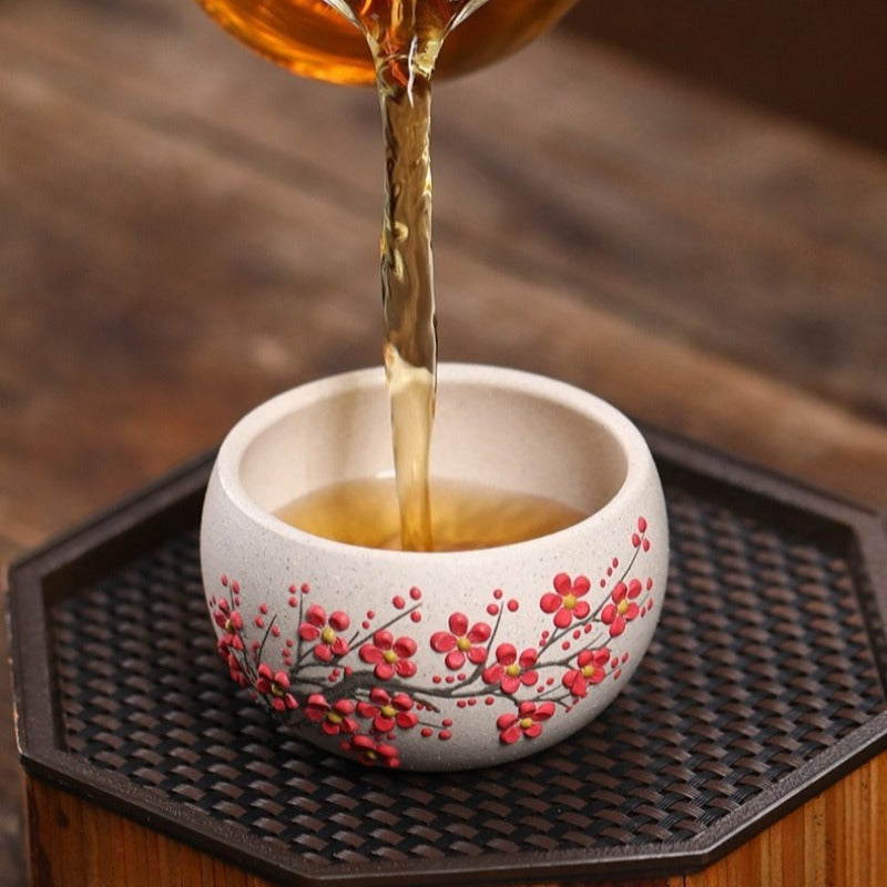 Handmade Yixing Zisha Master Tea Cup [Plum Blossom / Magnolia] 90ml