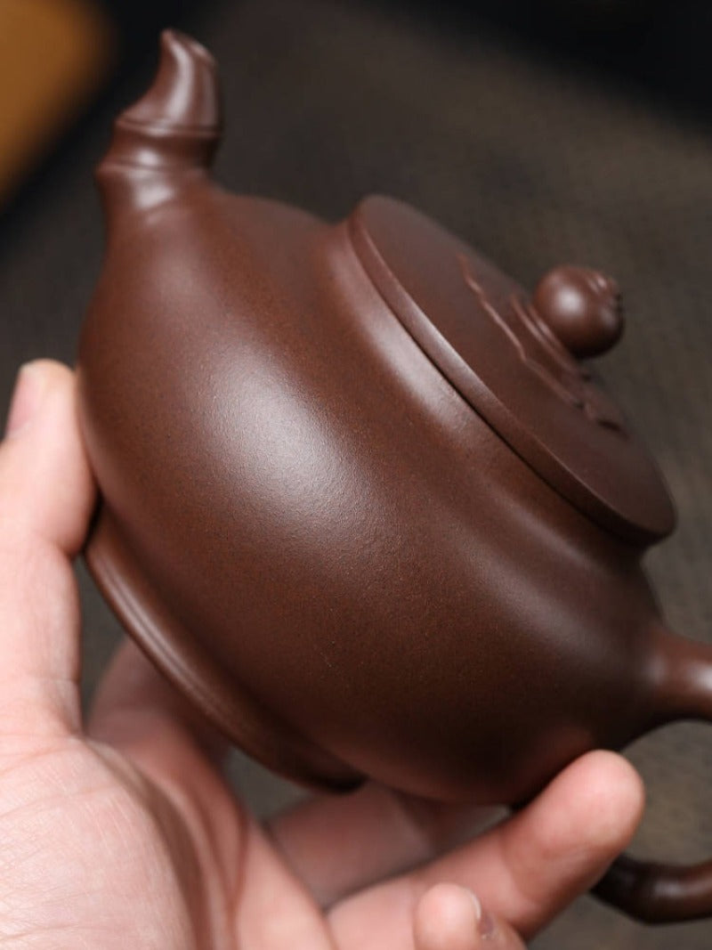 全手工宜兴紫砂茶壶 [雅竹壶] (紫泥 - 300ml)